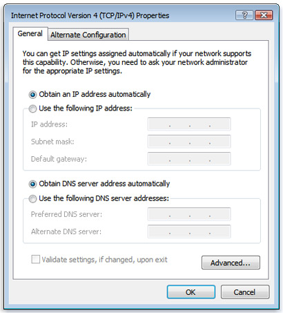 Picture of the Internet Protocol Version 4 (TCP/IPv4)Properties dialog box